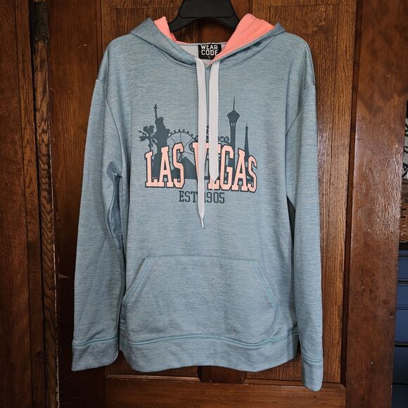 LAS VEGAS Nevada Est. 1905 Blue Green Coral Hoodie Size Large Casual Travel - Picture 1 of 6